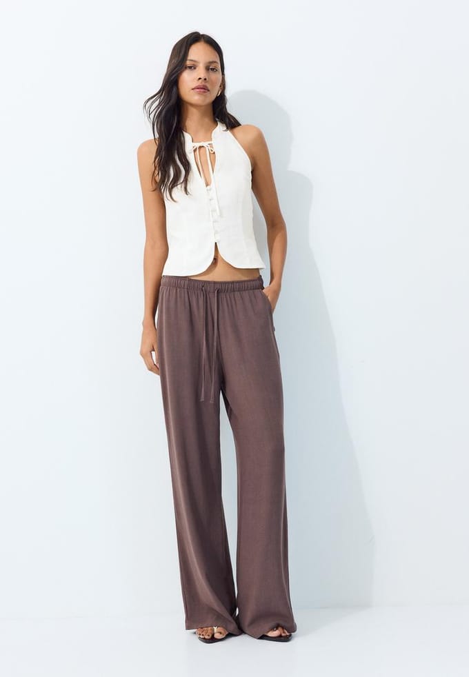 Stradivarius Rechte broek met linnen-effect  Bruin XS