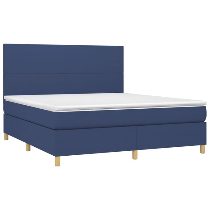 vidaXL - Boxspring - met - matras - en - LED - stof - blauw - 180x200 - cm