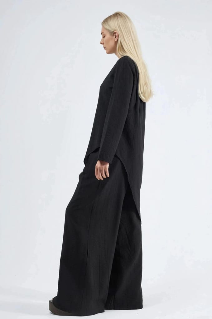 Gestructureerde Knopen Blouse met Lange Mouwen