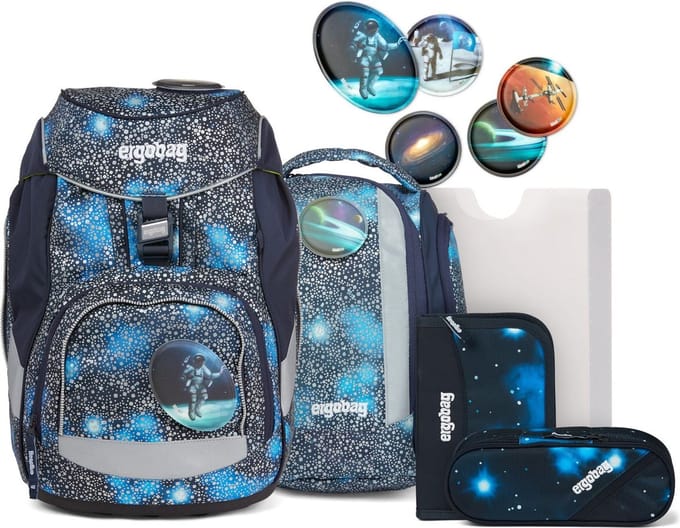 ergobag schooltas Pack Super Reflex Glow-Edition Schoolbag Set 6-delig Bär Anhalter durch die Galaxis blauw