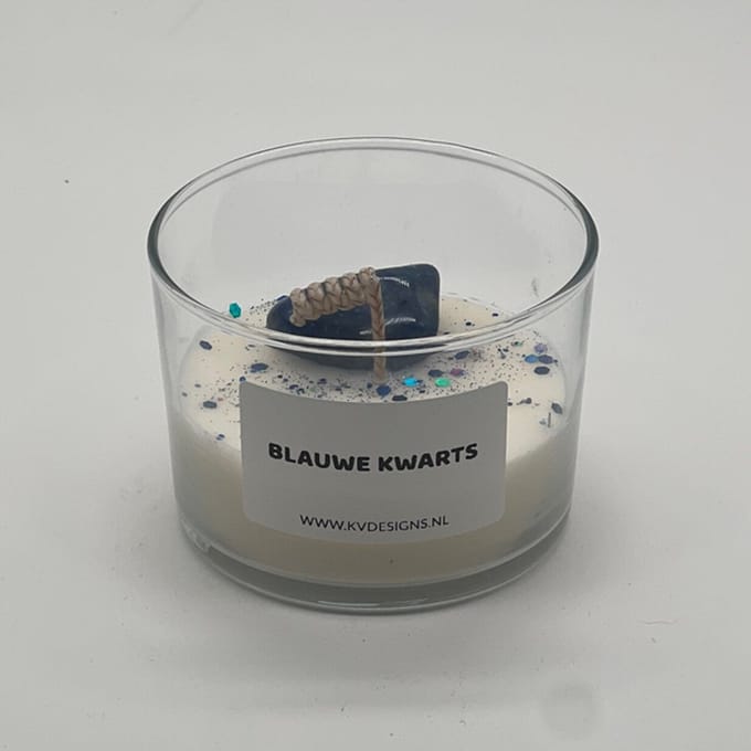 Kaars in glazen pot - edelsteen - Blauwe Kwarts