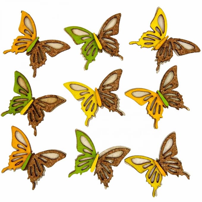 Strooidecoratie vlinders hout groen/geel/oranje 3×4cm 24 st, 42 Stück