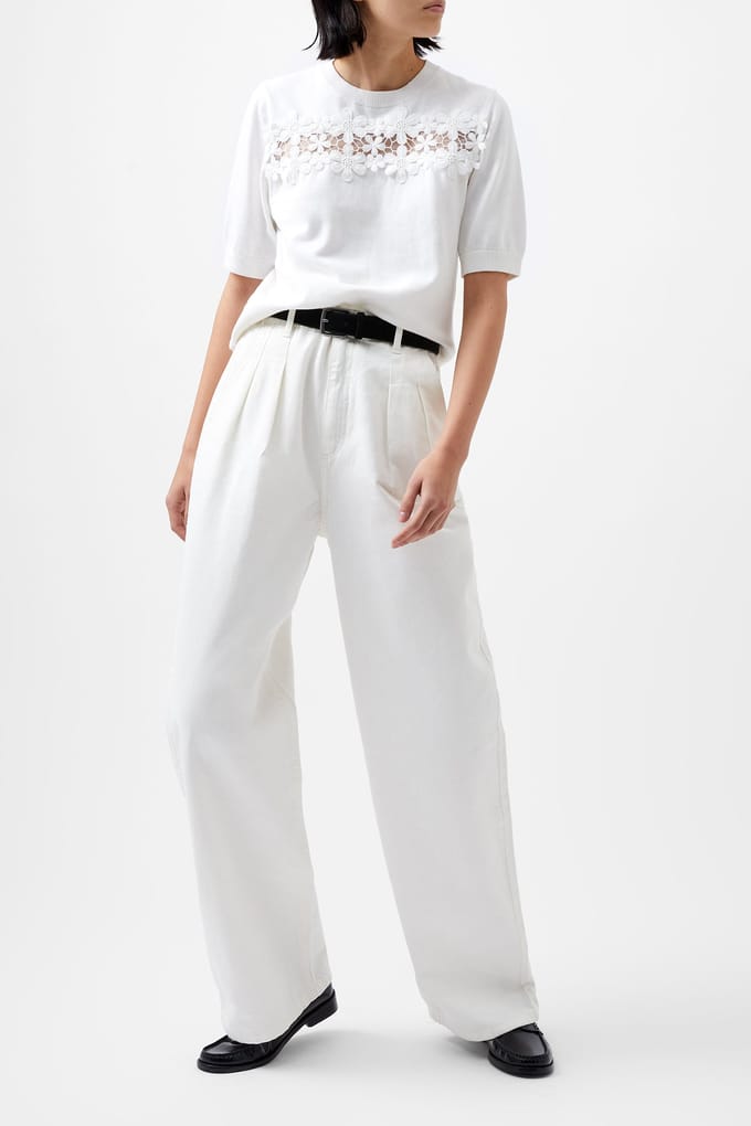 French Connection Jilly Cobalo Lace Ss Top Linen White Taglia: XL | Magliette intime Outlet | Donna | Bianco
