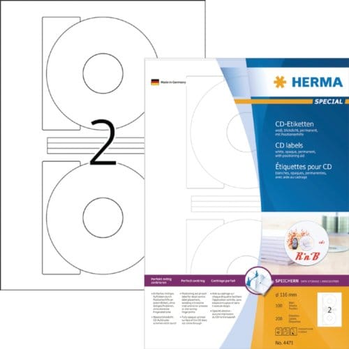 Etiket HERMA 4471 CD 116mm wit opaqua 200 stuks
