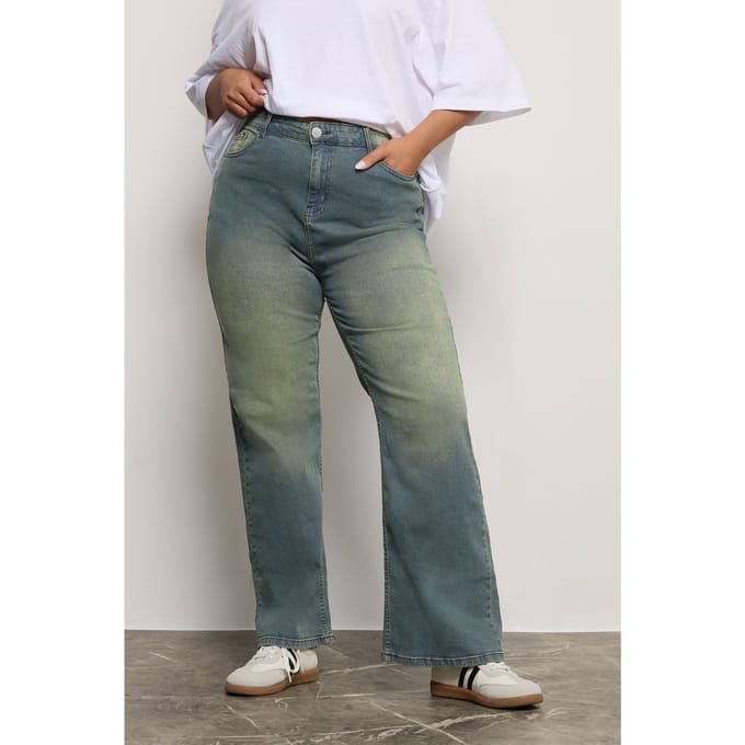 Yours Jeans Met Wijde Pijpen En Gewassen Effect In Blauw Size 42