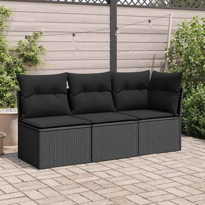 vidaXL - Tuinhoekbank - met - kussens - zwart - poly - rattan