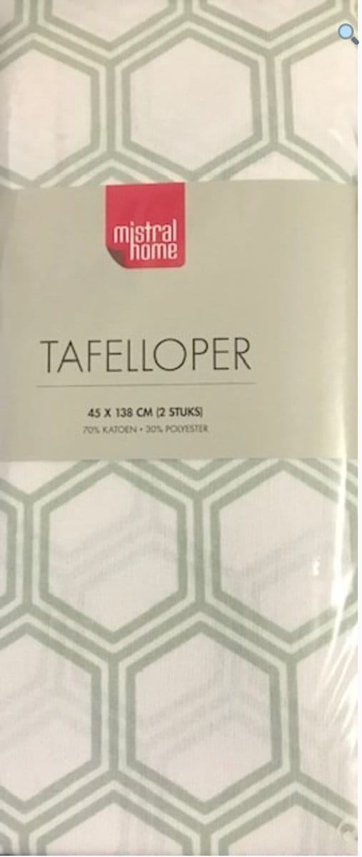 Tafelloper Bee Negative Mistral Celadon Wit | 45 x 138 cm | Polyester 30% / katoen 70% | 2 stuks