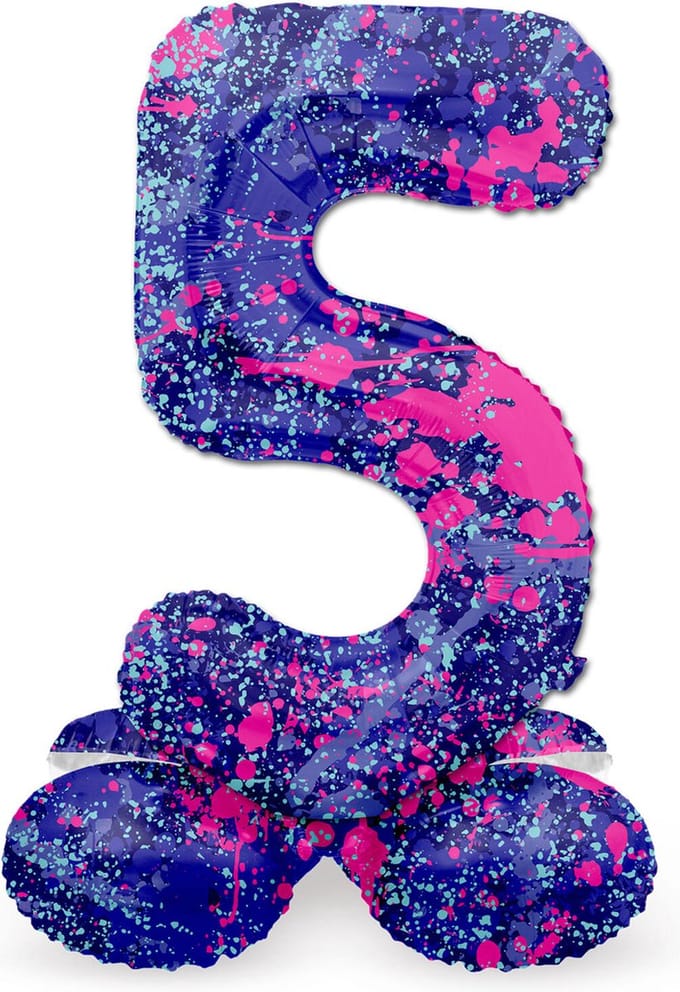Staande Folieballon Cijfer 5 Paint Splash - 41 cm