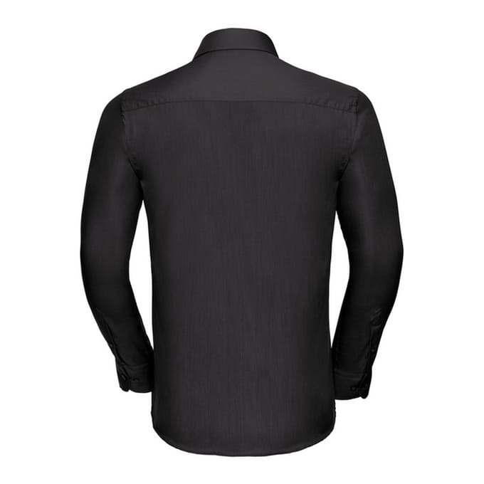 Russell Collection Heren Poplin Getailleerd Overhemd met Lange Mouwen (Zwart)