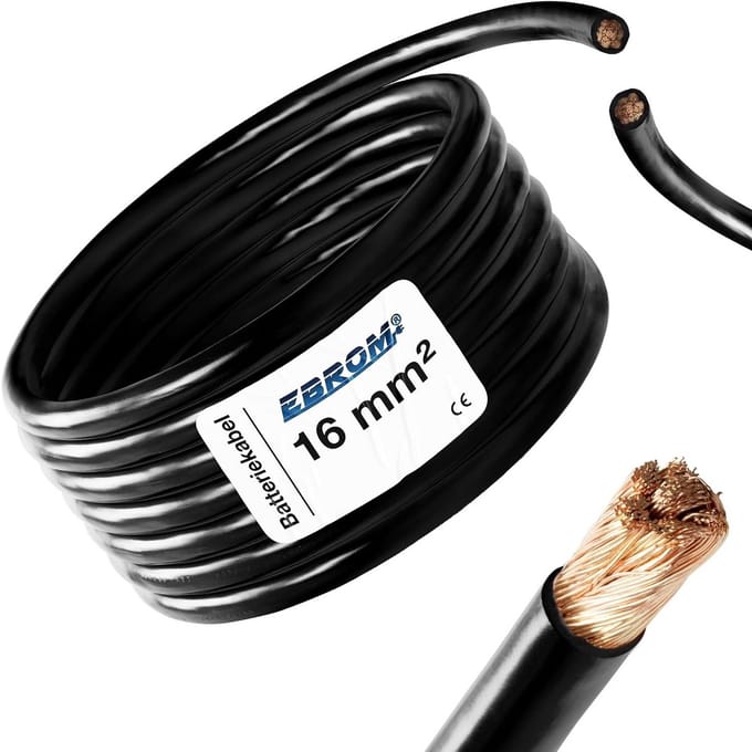 Zware Batterijkabel Zwart 16mm2 - 2 Meter Koperen Aardkabel