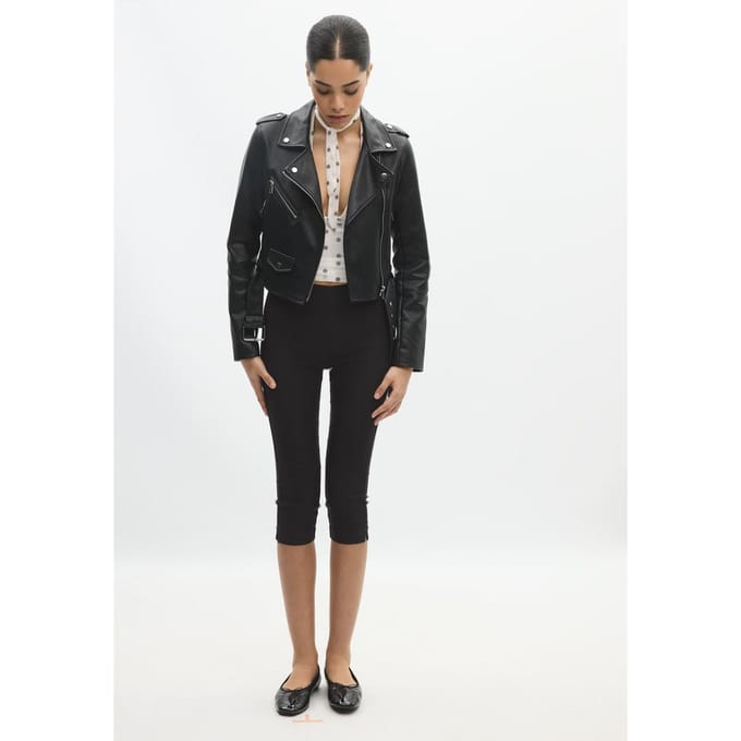 Stradivarius Bikerjack met riem en leereffect  Zwart S