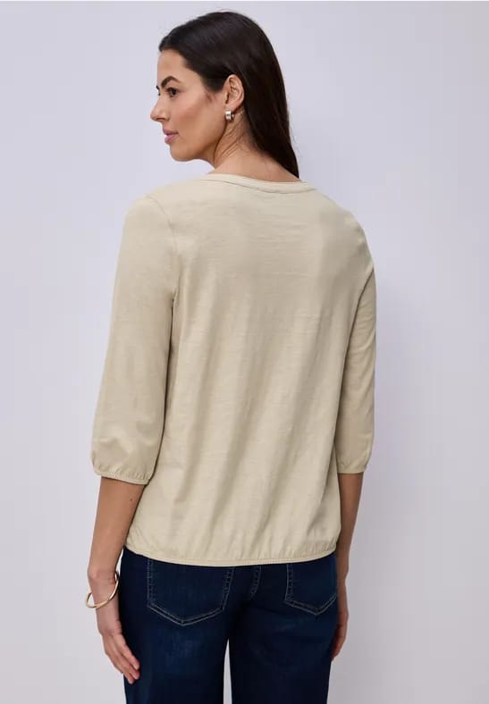 Shirt met 3/4-mouwen, split neck en knopen