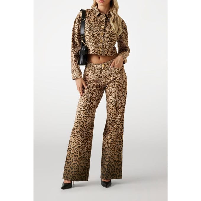 GUESS Edda Denim Print Rel Charming Leopard Deg Größe: W28L30 | Ausgestellte Hosen Outlet | Damen | Blau