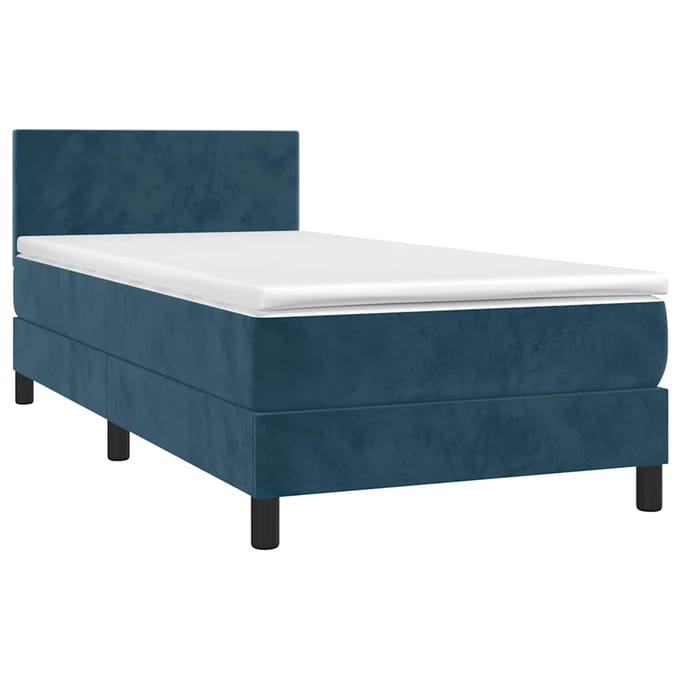 vidaXL - Boxspring - met - matras - en - LED - fluweel - donkerblauw - 90x190 - cm