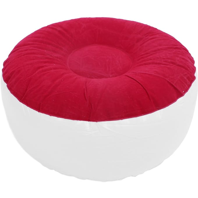 Opblaasbare kruk met vlokken, multifunctioneel, lichtgewicht, draagbaar, ergonomisch ontwerp, rond, draagbaar rood
