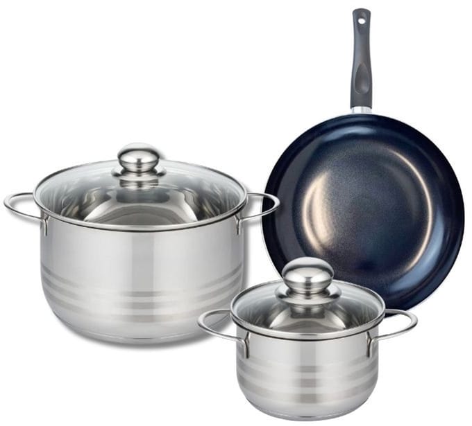 Set van 1 Koekenpan 20 cm en 2 kookpotten 14 en 20 cm Elo Prima Glanzend