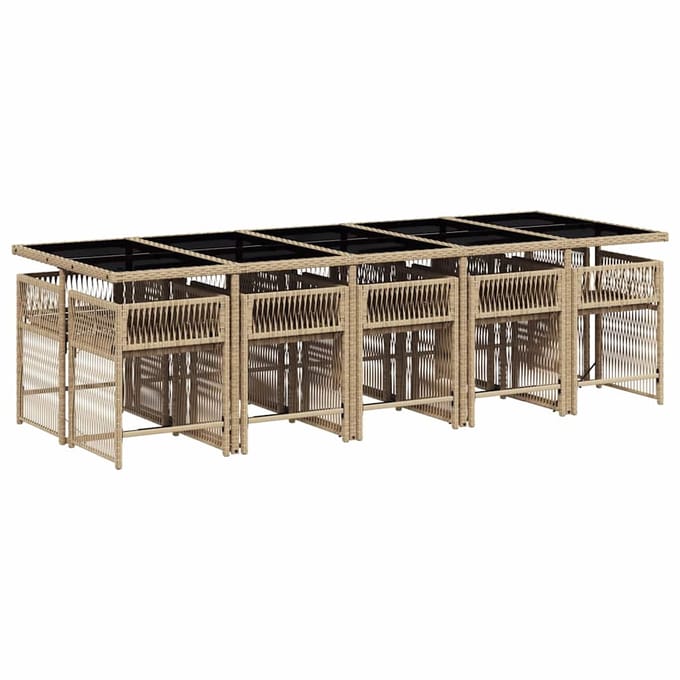 vidaXL - 11-delige - Tuinset - met - kussens - poly - rattan - gemengd - beige