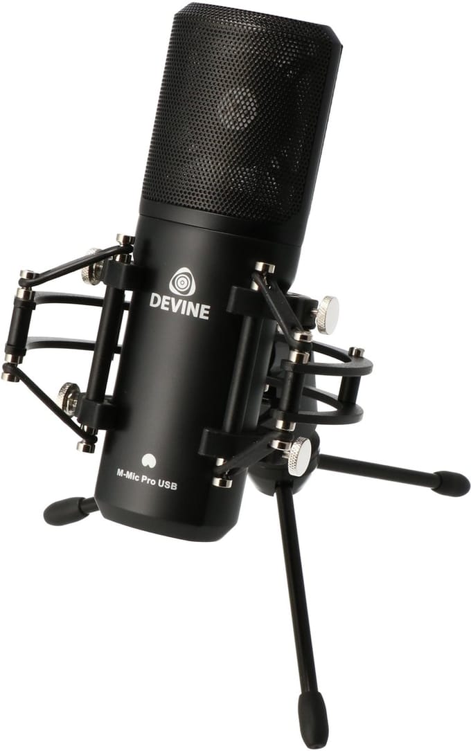 USB-microfoon - incl. statief, kabel en lessen - Zwart Devine M-Mic PRO
