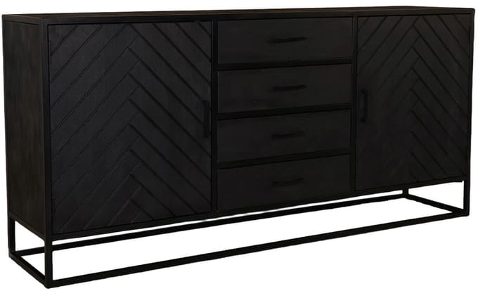 Dressoir mangohout visgraat Cody ladekast zwart industrieel 180x85cm duurzaam mango kast