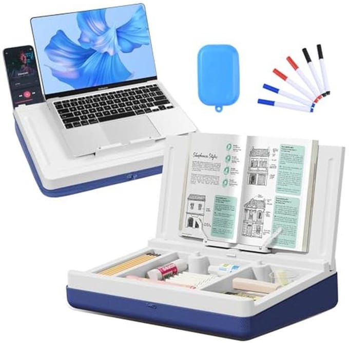 Lap Desk met Kussen en Opslag (Wit+Blauw)