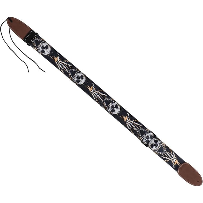 Gitaarband Cool Skelet Ontwerp Verstelbaar 2 Inch Breed Polyester Gitaarband voor Bas Elektrische black