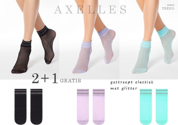 Visnet sokken gestreept glitterboord | 2+1 gratis geschenkset, Maat 36-39
