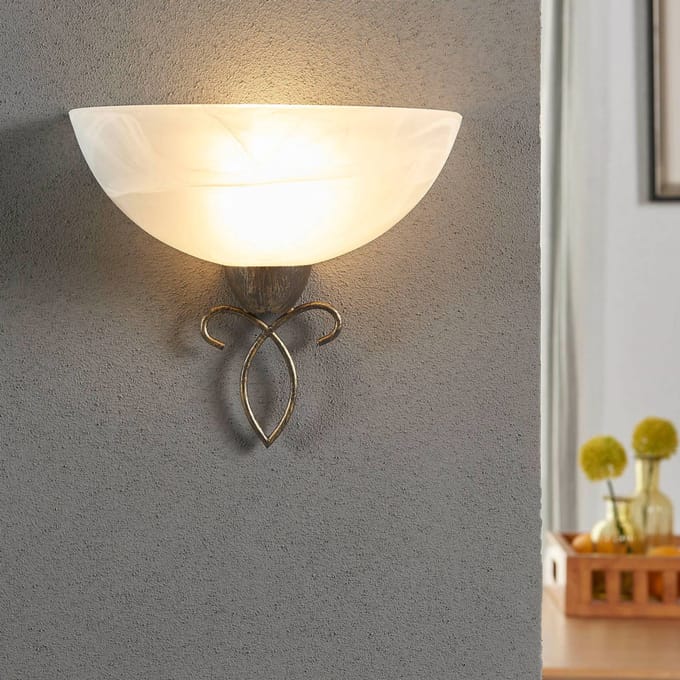 Lindby wandlamp Mohija, 25 cm, zwart/goud, glas, E27