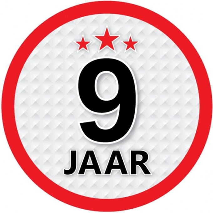 9 jaar leeftijd sticker - rond - Dia 15 cm - 9 jaar verjaardag - jubileum - leeftijd versiering