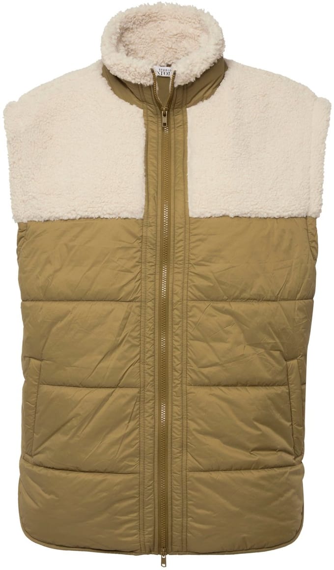 Studio Untold - Dames - Doorgestikte bodywarmer wide fit teddy-patch unisex - Mos - Maat M