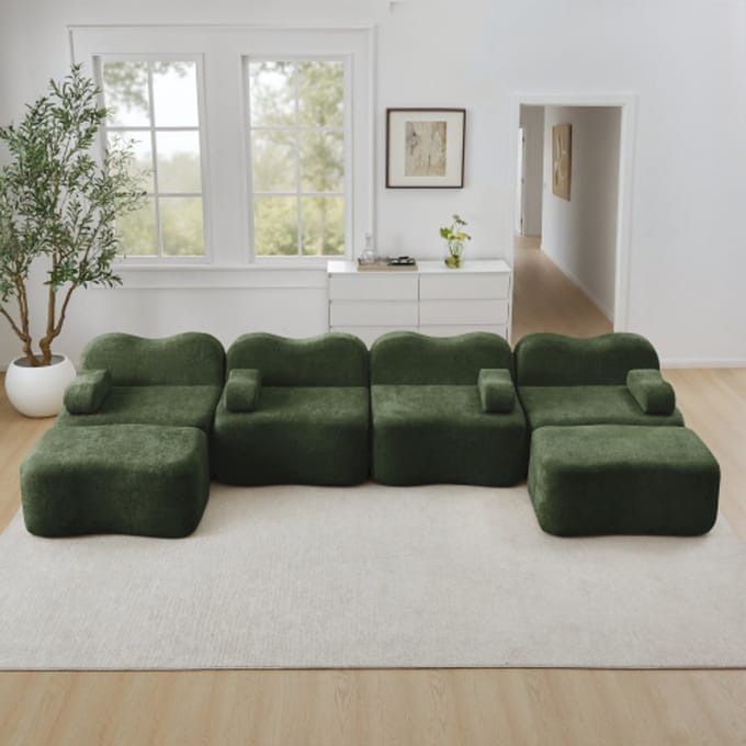 MODFU Modulaire Hoekbank - Frameloos - Golfvorm - Voor Woonkamer - Fluweel - Groen