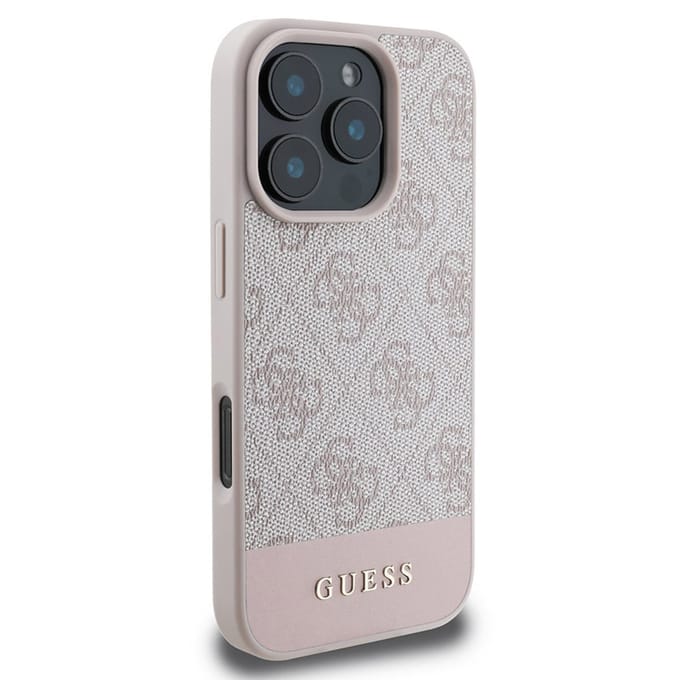 Guess 4G Bottom Stripe Hoesje Geschikt voor Apple iPhone 16 Pro - Back Cover Roze