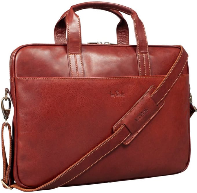 Tony Perotti Leren Laptoptas 14 inch met voorvak - Donkerbruin
