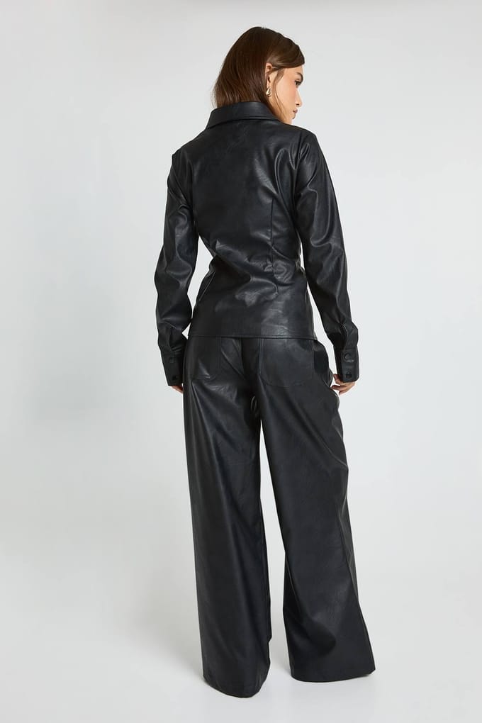 boohoo Dames Kunstleren Palazzo Broek | Black | Maat: 10