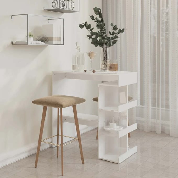 vidaXL - Bartafel - met - opbergrek - 100x50x101,5 - cm - hoogglans - wit