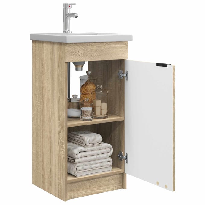 vidaXL - Badkamer - Vanity - met - Wastafel - Sonoma - Eiken - 42 - x - 40 - x - 84,5 - cm