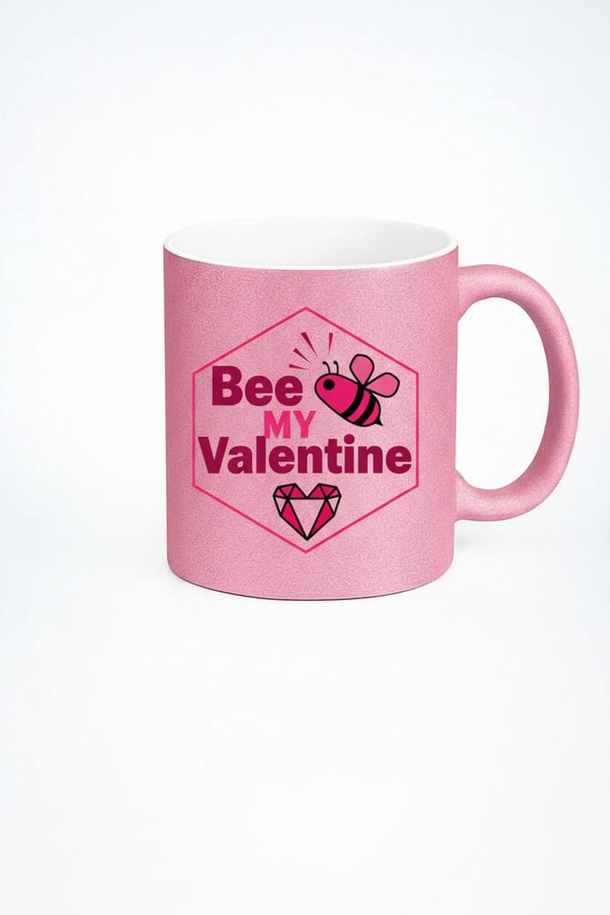 Bee My Valentine Mok Roze Glitter - Valentijnscadeau met Bij en Hart