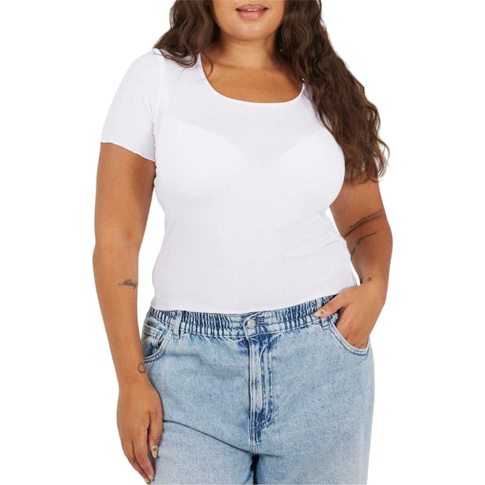 Brave Soul Dames/Dames Ronde Hals Plus Slank T-shirt (Wit)