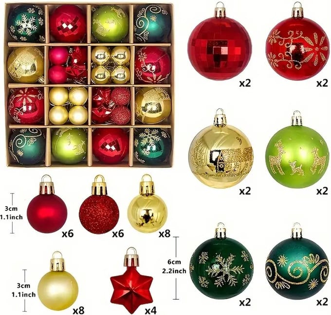 Livano Kerstballen - Kerstversiering - Plastic - Mix 1 - Kerstballenset - 44 stuks