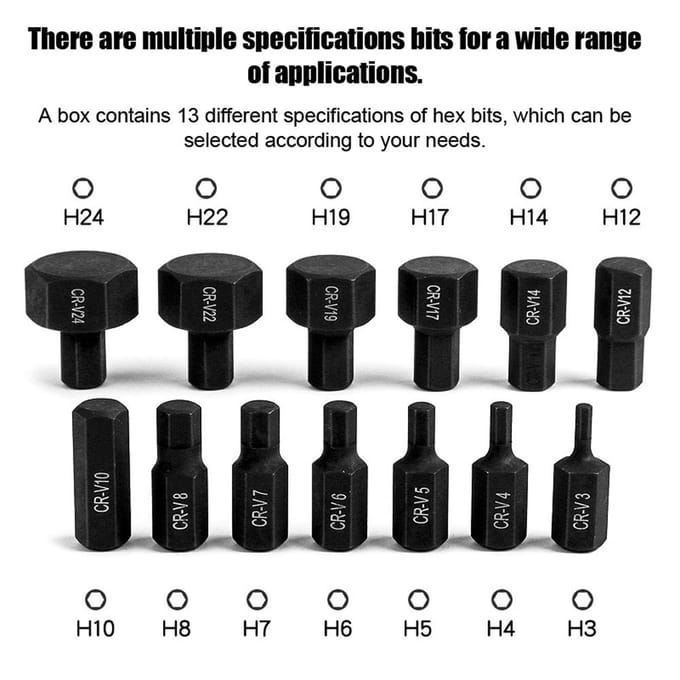 14 stuks 12in Hex Bit Socket Set Elektrische Sleutel Ratelsleutel Hex Bits Accessoire Auto Repareren zwart