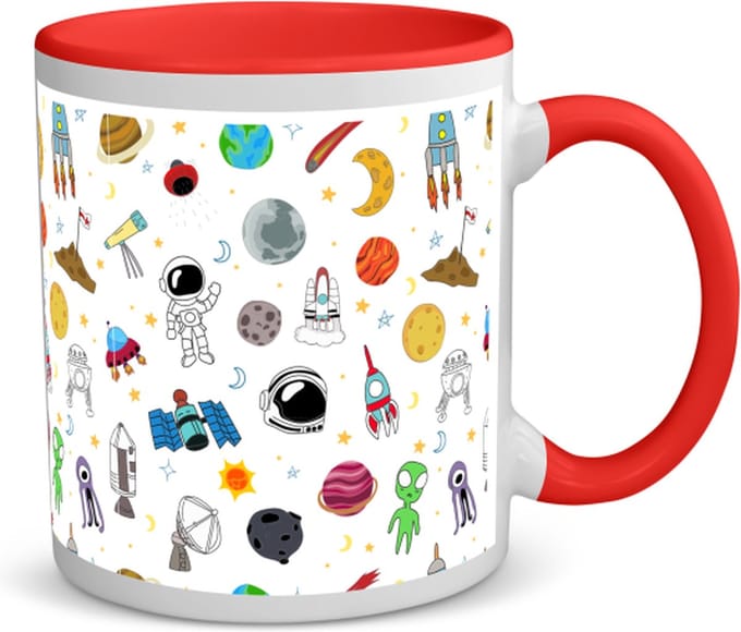 Akyol - ruimte koffiemok - theemok - rood - Ruimte - astronaut - ruimteschip - 350 ML inhoud