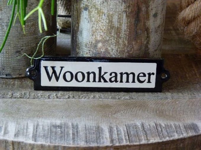 Emaille deurbordje recht 'Woonkamer'