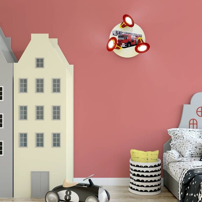 Elobra Wandlamp Brandweerauto, rood-geel, 3-lamps