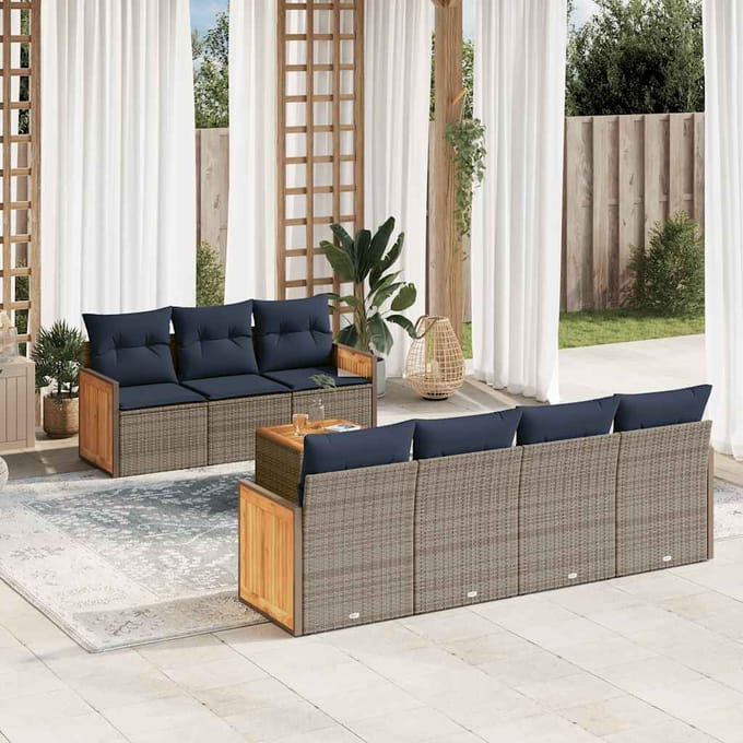 vidaXL - 8-delige - tuinbankset - met - kussens, - grijs - polyrotan