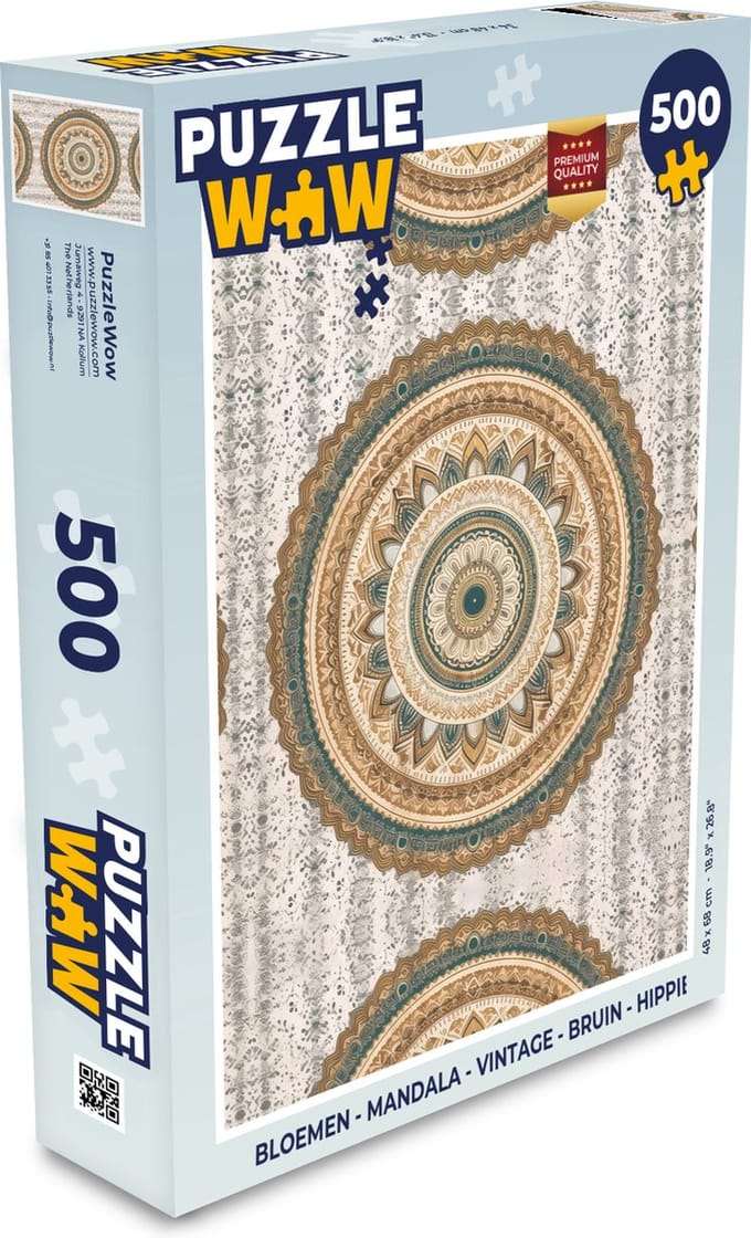 Puzzel Bloemen - Mandala - Vintage - Bruin - Hippie - Legpuzzel - Puzzel 500 stukjes