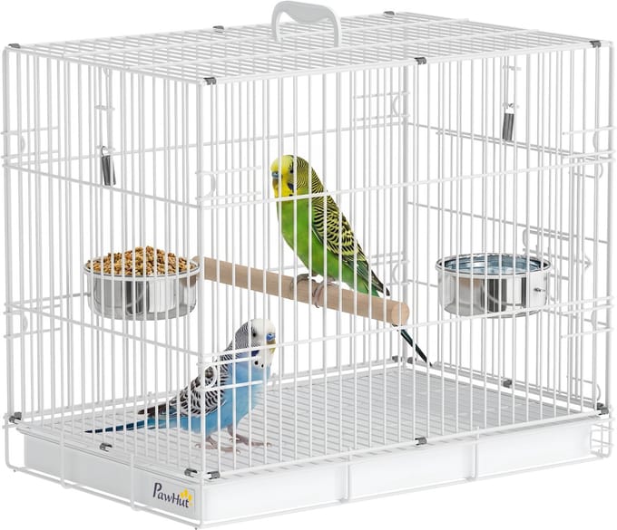 PawHut Vogelkooi Inklapbaar met Zitstok - Vogelverblijf - Kooi voor Kleine Vogels - Wit