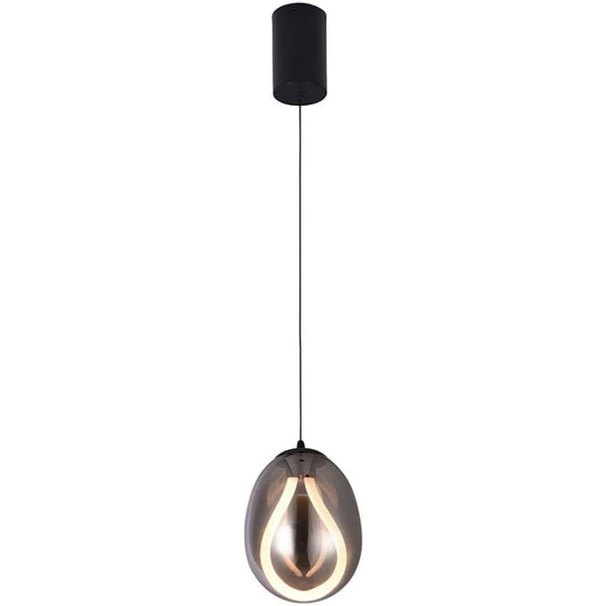 Viokef LED hanglamp Melanie, Ø 16 cm, rookgrijs/zwart, glas