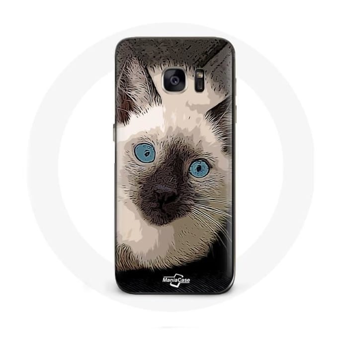 Coque Samsung Galaxy S7 Chat Siamois Noir et blanc aux Yeux Bleus