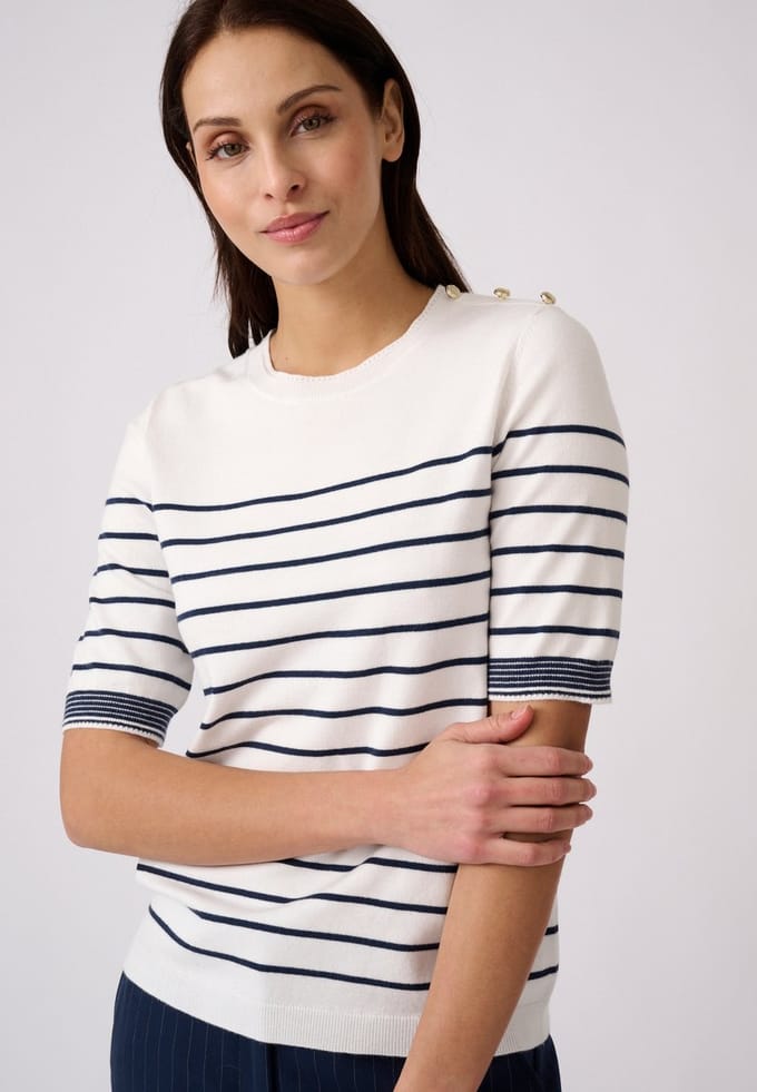 Damart - Gestreepte trui met ellebooglange mouwen - Dames - Blauw - L