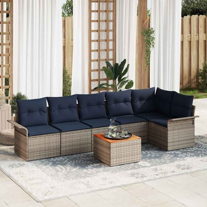 vidaXL - Tuinbank - Set - 7 - st - Grijs - poly - rattan