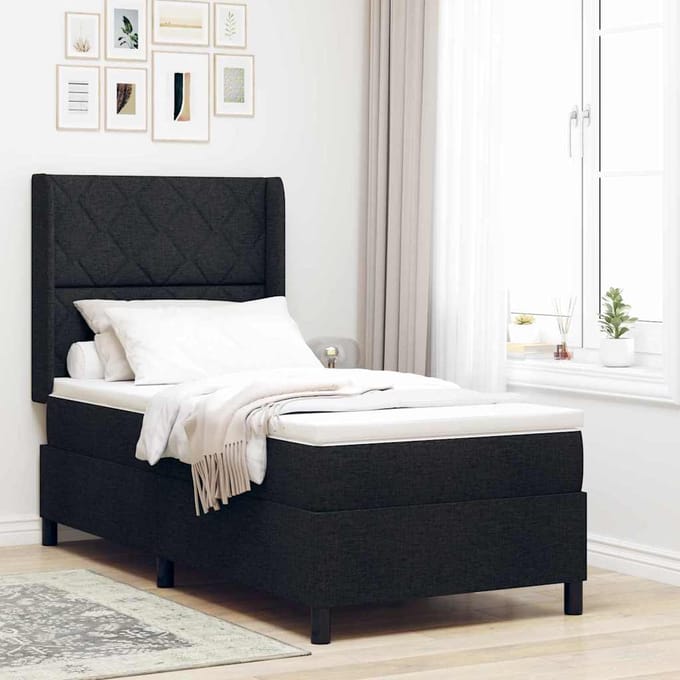 vidaXL - Boxspring - bed - met - kussen - met - hoofdeinde - Zwart - 200 - x - 100 - cm - Stof